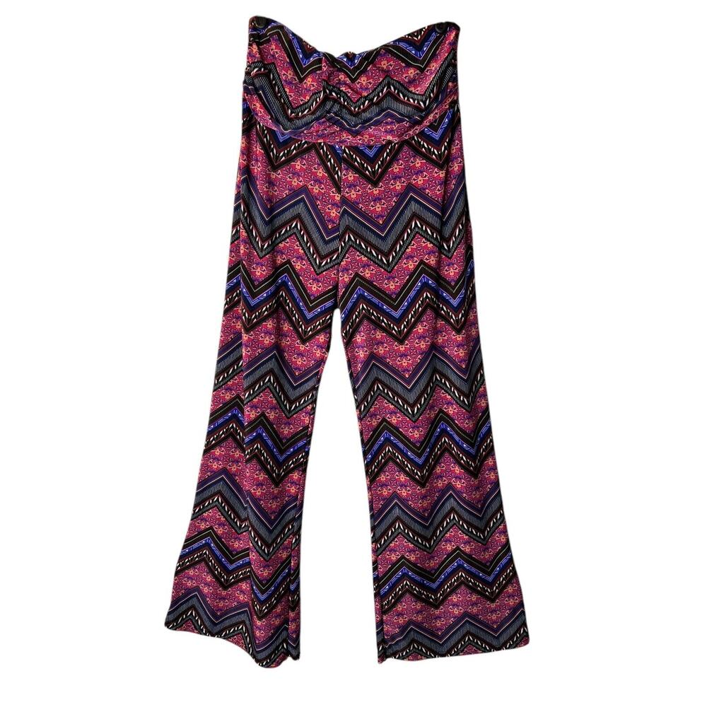 WinWin Palazoo Pants Womens L-XL Wide Leg Colorful Chevron Boho‎ Hippie Peasant